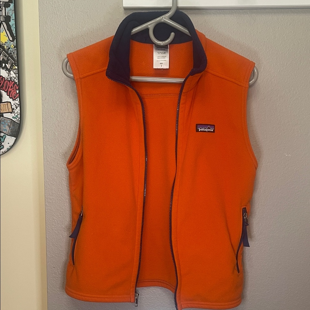 Patagonia kids Vibrant Orange Vest with Navy Trim